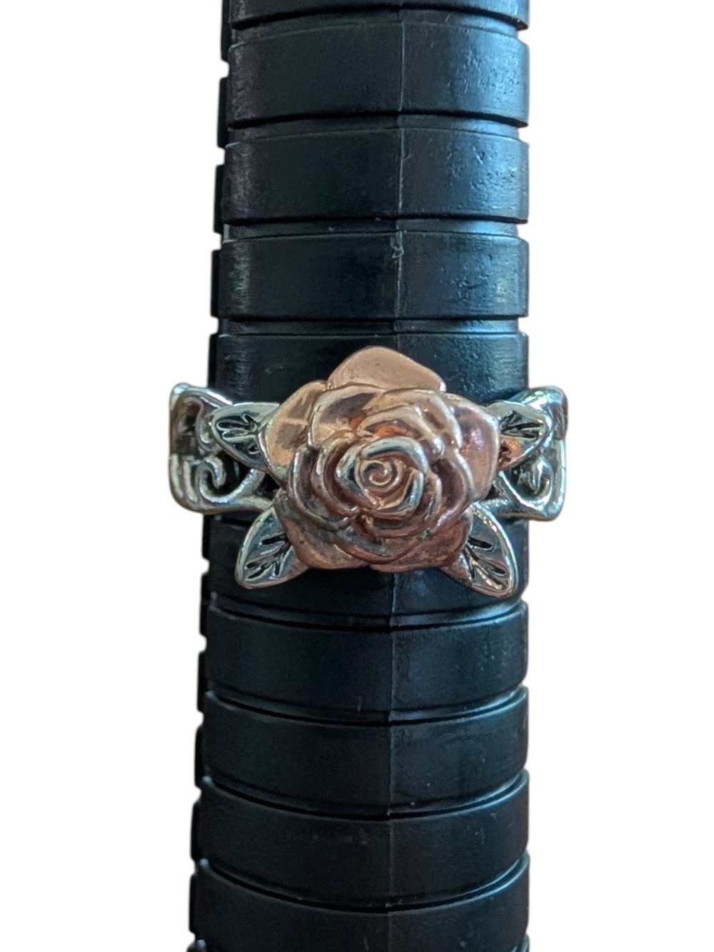 Rose Flower Two-Tone Silver Ring - Picture 5 of 5
